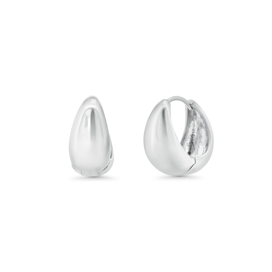 Rhodium Plated 925 Silver Chunky Round Huggie Hoop Earrings -GME00158RH