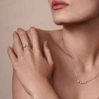 Silver 925 Rhodium Plated 2 Row CZ and Synthetic Pearl Ring - GMR00131