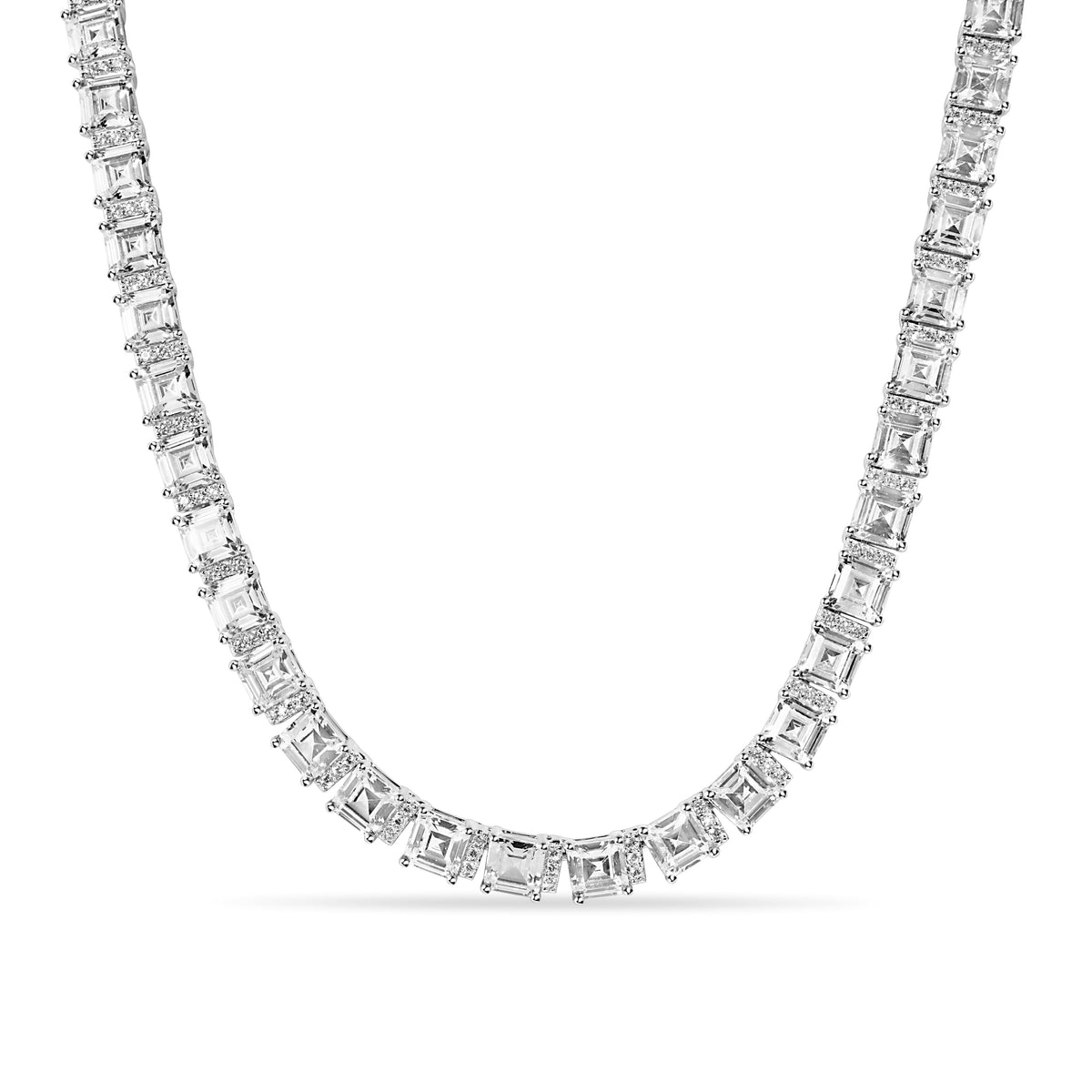 Rhodium Plated 925 Sterling Silver Square Cut Clear CZ 5.8mm Bridal Necklace - GMN00220