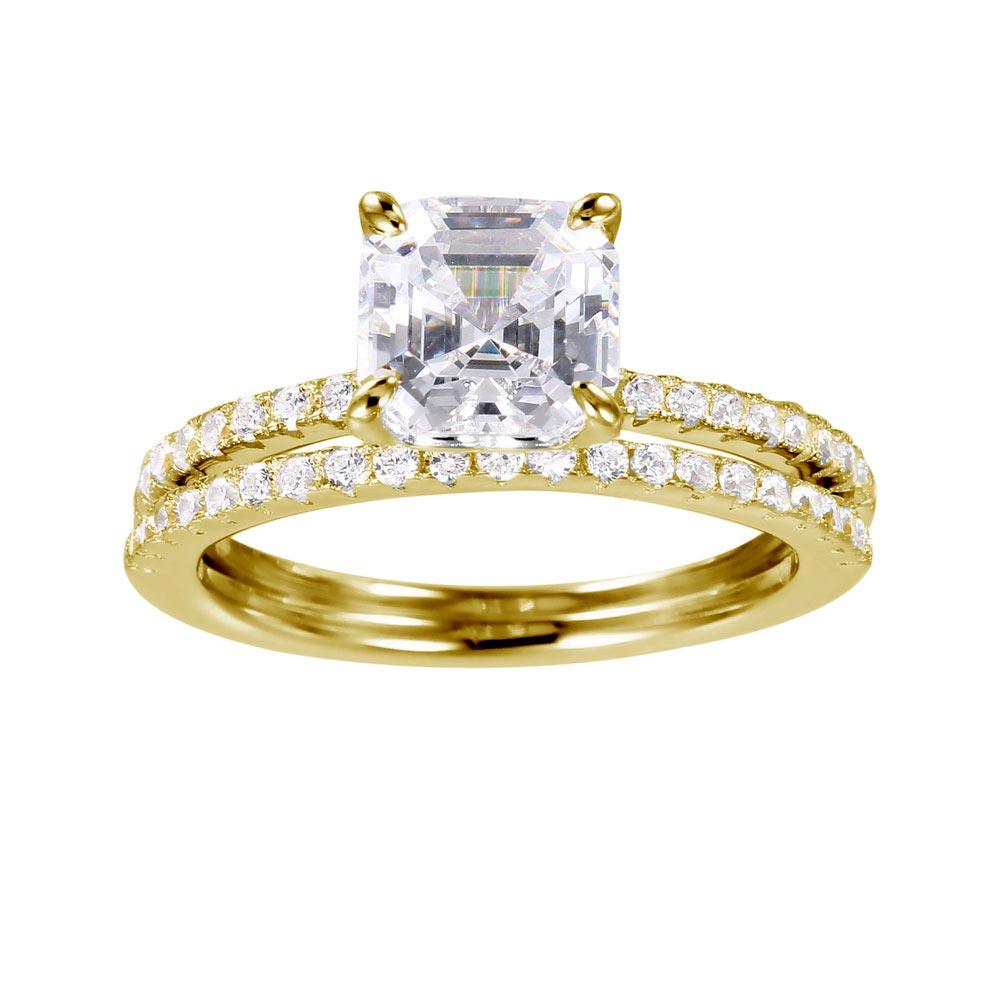 Gold Plated 925 Sterling Silver Moissanite or CZ Stackable Bridal Ring - MGMR00080GP | GMR00080GP