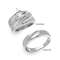 Silver 925 Rhodium Plated Marquise Center Trio Bridal Ring - GMR00146