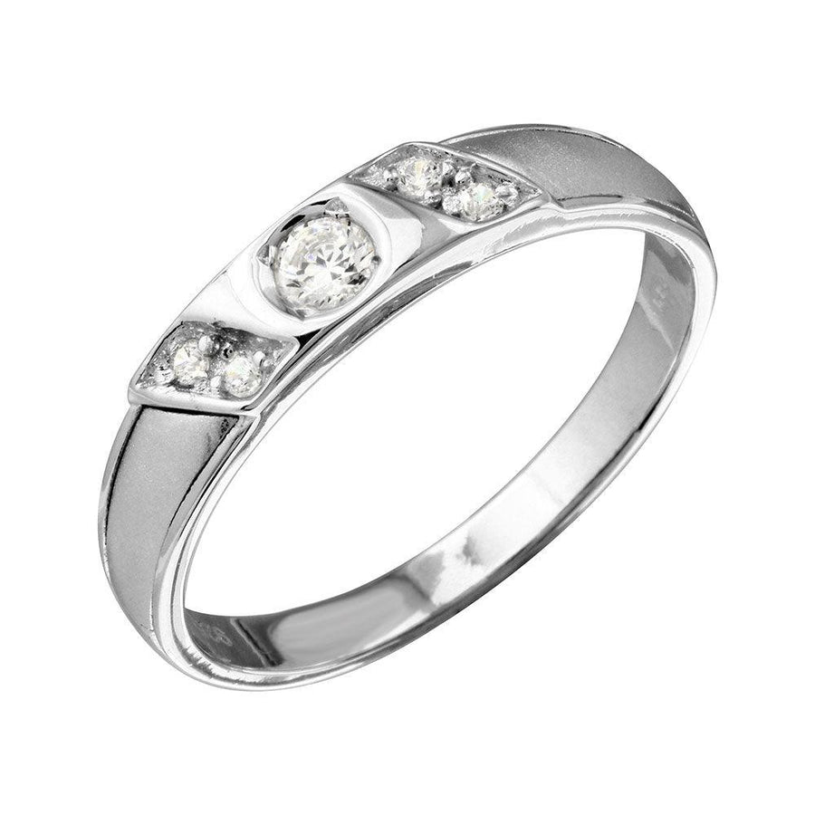 Rhodium Plated 925 Sterling Silver Slash Moissanite or CZ Trios Bridal Ring - MGMR00193 | GMR00193
