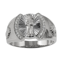 Rhodium Plated 925 Sterling Silver Moissanite Santa Muerte Ring - MGMR00233RH