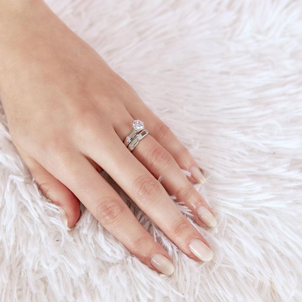 Rhodium Plated 925 Sterling Silver Double Stackable Rings with CZ - GMR00266