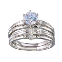 Rhodium Plated 925 Sterling Silver Double Stackable Ring with CZ - GMR00267
