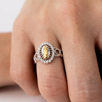 Two-Tone 925 Sterling Silver Moissanite or CZ Lady of Guadalupe Open Circle Shank Ring - MGMR00295RHR | GMR00295RHR