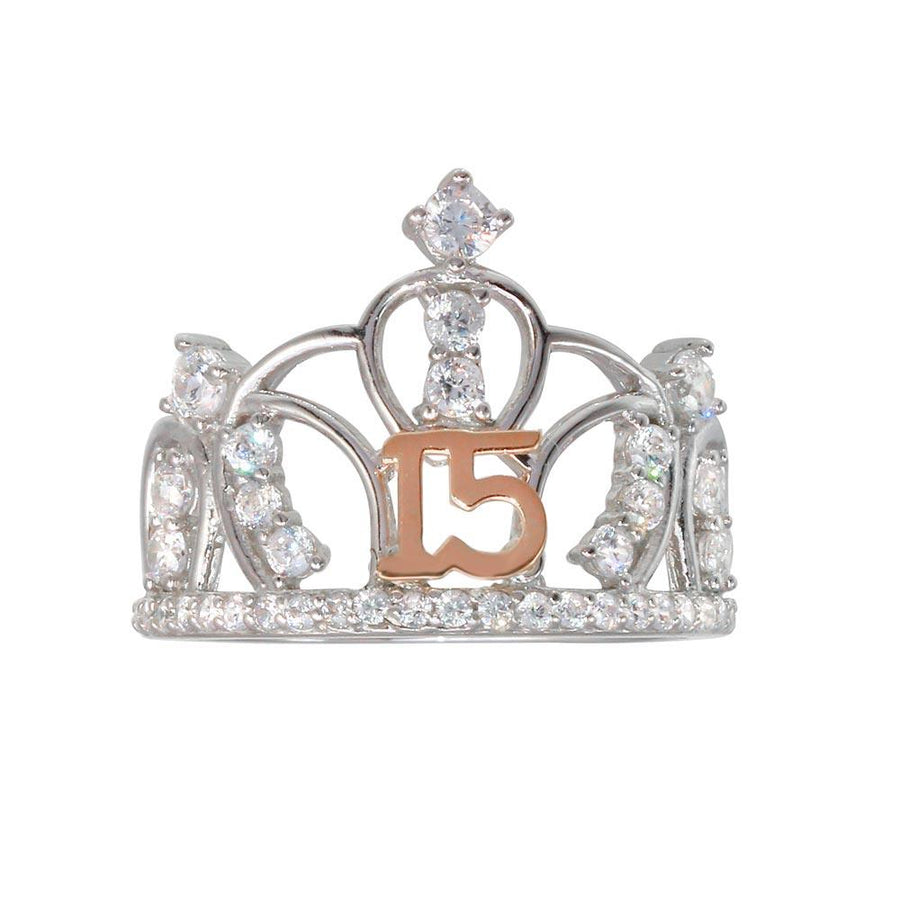 Two-Tone 925 Sterling Silver CZ Quinceanera Crown Ring - GMR00304RHR