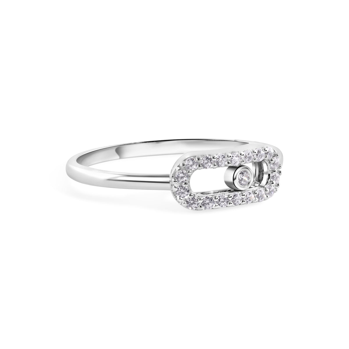 Rhodium Plated 925 Sterling Silver Moissanite or CZ Oval Fidgeting 1.8mm Ring - MGMR00404 | GMR00404
