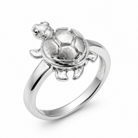 Rhodium Plated 925 Sterling Silver Good Luck Turtle Ring - GMR00457