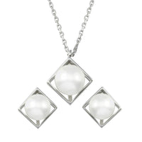 Rhodium Plated 925 Sterling Silver Boxed Synthetic Pearl with CZ Set - GMS00029