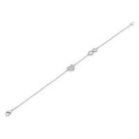 Rhodium Plated 925 Sterling Silver Lab Grown Heart and Infinity Charm Adjustable Bracelet - LGMB00005
