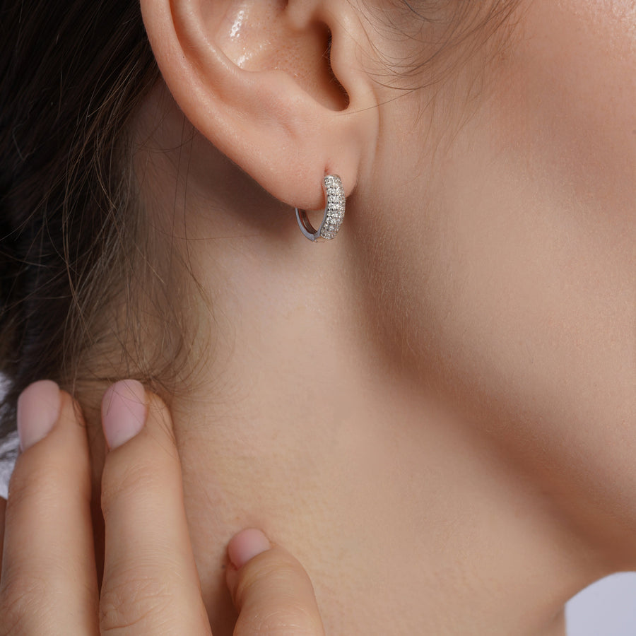 Rhodium Plated 925 Sterling Silver 9mm Lab Grown Diamond Huggie Hoops Earrings- LGME00012
