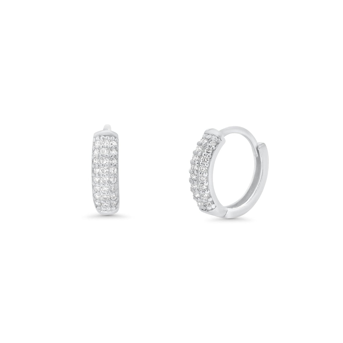 Rhodium Plated 925 Sterling Silver 9mm Lab Grown Diamond Huggie Hoops Earrings- LGME00012