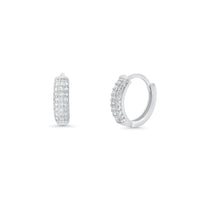 Rhodium Plated 925 Sterling Silver 9mm Lab Grown Diamond Huggie Hoops Earrings- LGME00012