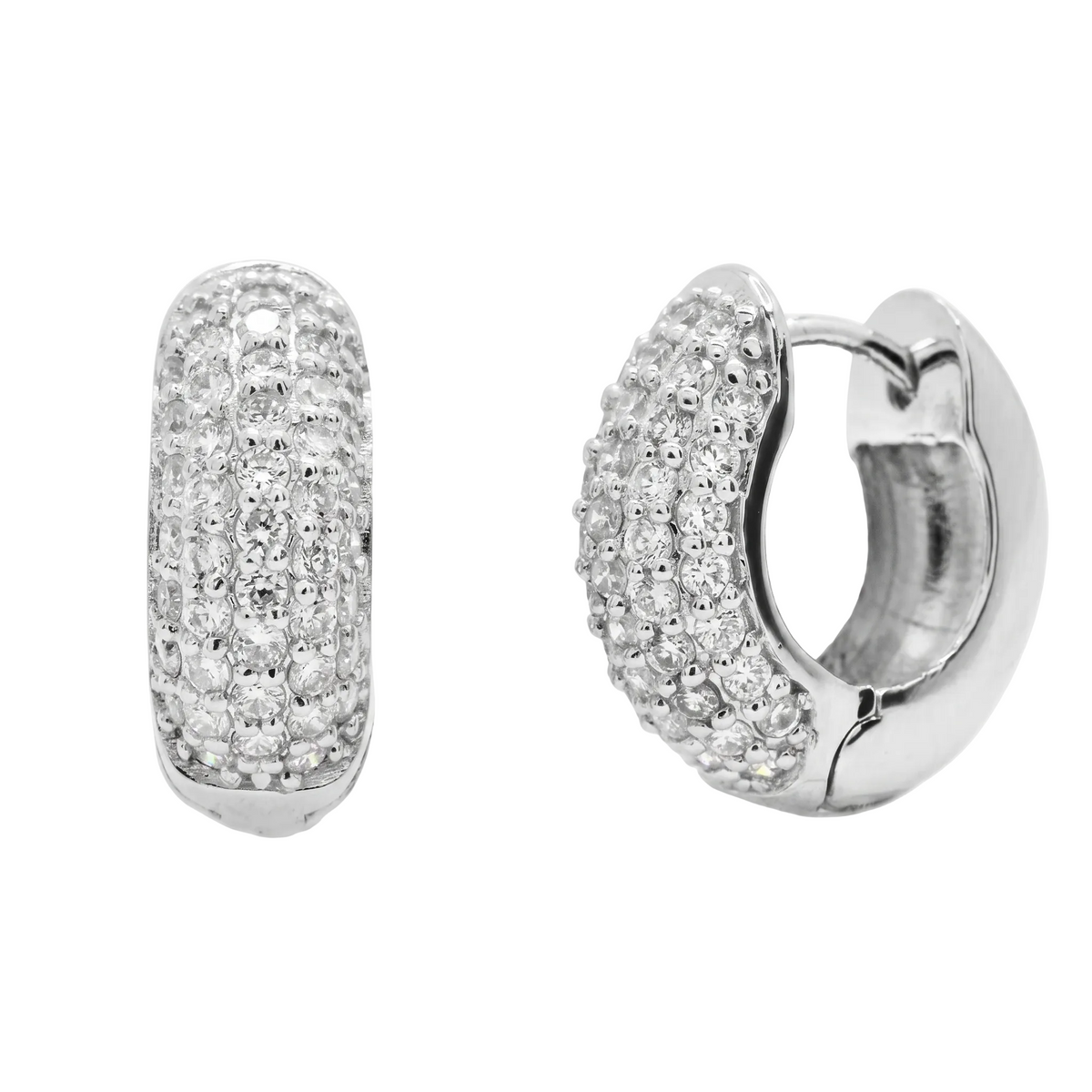 Rhodium Plated 925 Sterling Silver Lab Grown Diamond Iced Out Double Row Huggie Hoop Earrings - LGME00017