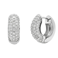 Rhodium Plated 925 Sterling Silver Lab Grown Diamond Iced Out Double Row Huggie Hoop Earrings - LGME00017