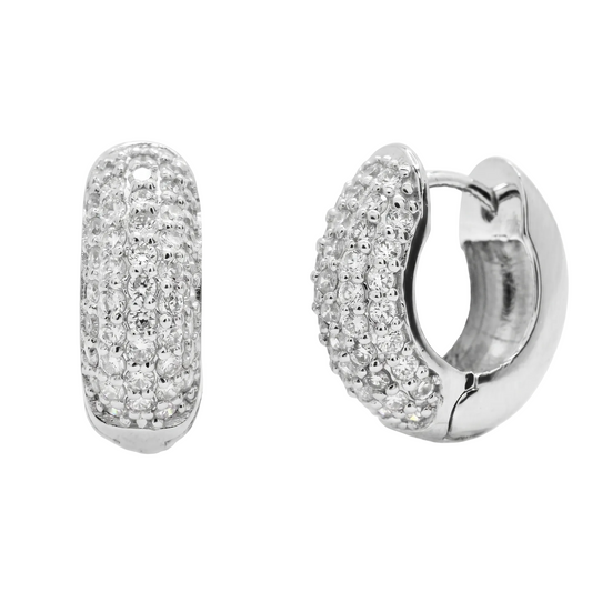 Rhodium Plated 925 Sterling Silver Lab Grown Diamond Iced Out Double Row Huggie Hoop Earrings - LGME00017