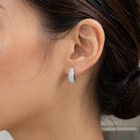 Rhodium Plated 925 Sterling Silver Lab Grown Diamond Iced Out Double Row Huggie Hoop Earrings - LGME00017