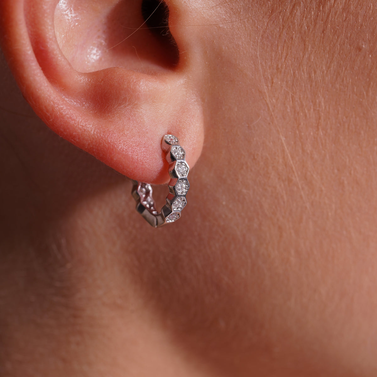 Rhodium Plated 925 Sterling Silver Lab Grown Diamond Hoop Earrings - LGME00018