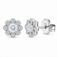 Rhodium Plated 925 Sterling Silver Lab Grown Diamond Flower Cluster Stud Earrings - LGME00020