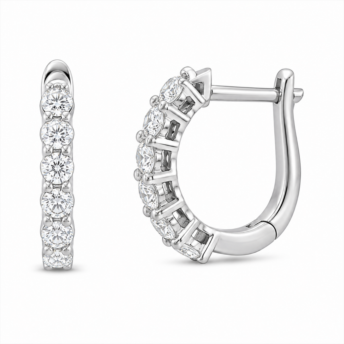 Rhodium Plated 925 Sterling Silver Lab Grown Diamond Huggie Hoop Hinged Closure Earrings - LGME00021