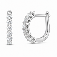 Rhodium Plated 925 Sterling Silver Lab Grown Diamond Huggie Hoop Hinged Closure Earrings - LGME00021