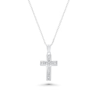 Rhodium Plated 925 Sterling Silver Dainty Lab-Grown Diamond Crucifix Pendant Necklace- LGMN00016