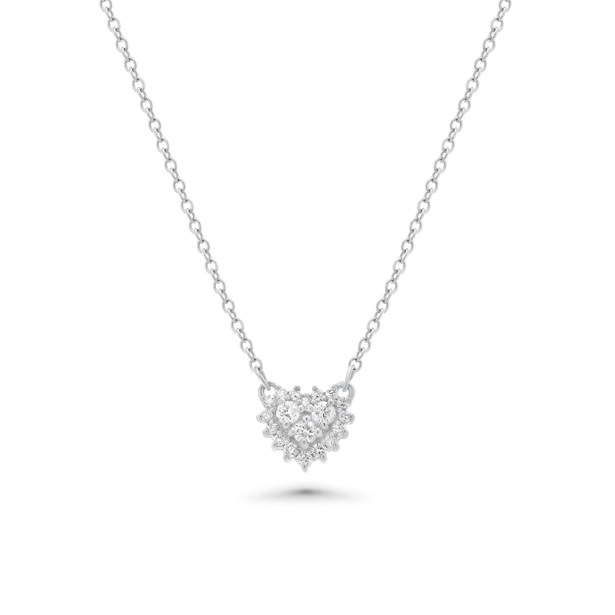 Rhodium Plated 925 Sterling Silver Lab Grown Diamond Encrusted Heart Pendant Necklace- LGMN00024