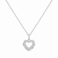 Rhodium Plated 925 Sterling Silver Lab Grown Diamond Cut Heart Pendant Necklace- LGMN00031
