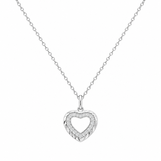 Rhodium Plated 925 Sterling Silver Lab Grown Diamond Cut Heart Pendant Necklace- LGMN00031