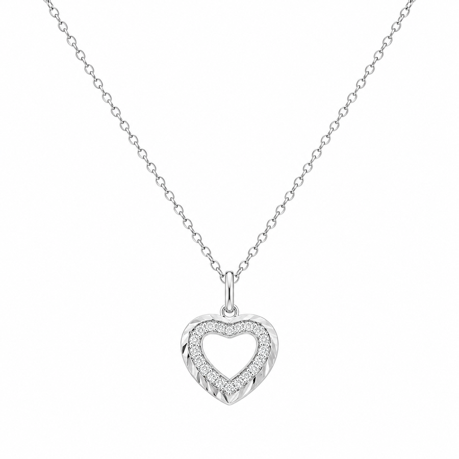 Rhodium Plated 925 Sterling Silver Lab Grown Diamond Cut Heart Pendant Necklace- LGMN00031