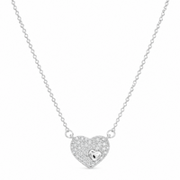 Rhodium Plated 925 Sterling Silver Lab Grown Diamond Pave Heart Necklace with Center Accent Pendant Necklace- LGMN00032