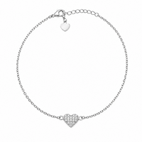 Rhodium Plated 925 Sterling Silver Lab Grown Diamond Dainty Heart Pave Charm Bracelet - LGTGB00020