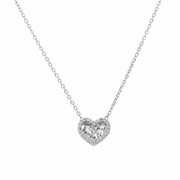 Rhodium Plated 925 Sterling Silver Lab Grown Diamond-Cut Heart Pendant Adjustable Necklace - LGTGN00014