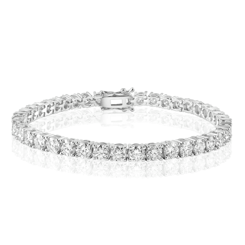 Rhodium Plated 925 Sterling Silver Round Lab Grown Diamond 2mm Tennis Bracelet - LGMB00003
