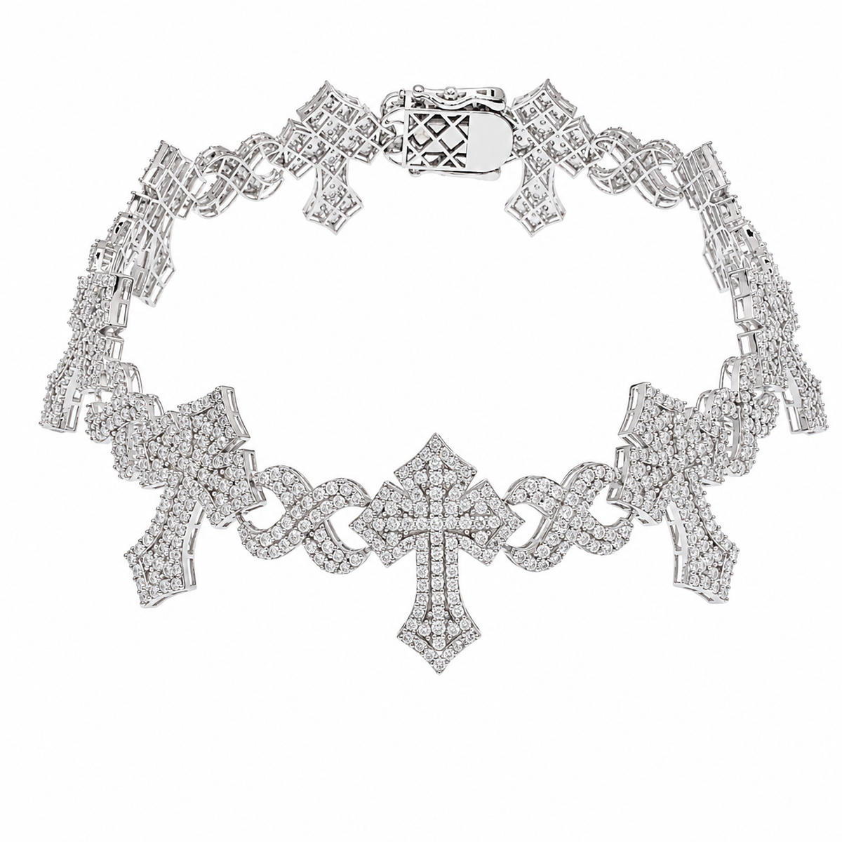 Rhodium Plated 925 Sterling Silver Moissanite Cross Infinity Necklace or Bracelet - MGMB00115 | MGMN00033