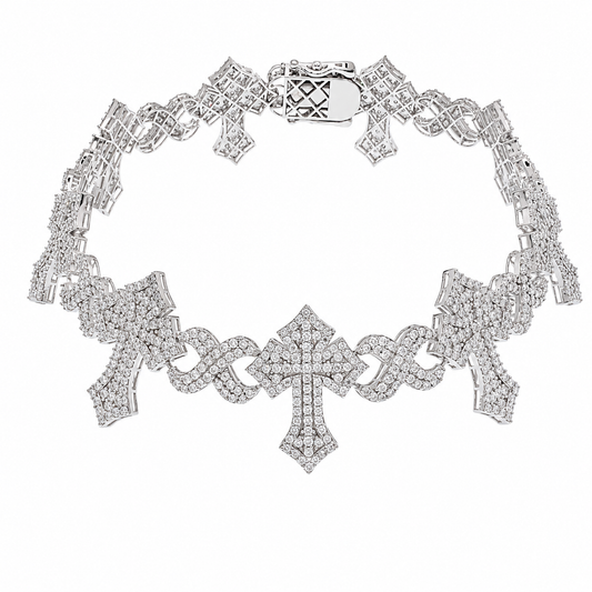 Rhodium Plated 925 Sterling Silver Moissanite Cross Infinity Necklace or Bracelet - MGMB00115 | MGMN00033