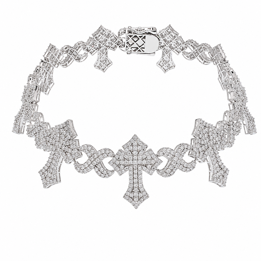 Rhodium Plated 925 Sterling Silver Moissanite Cross Infinity Necklace or Bracelet - MGMB00115 | MGMN00033