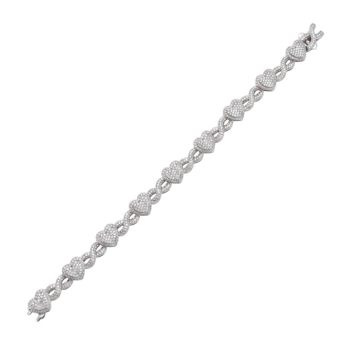 Rhodium Plated 925 Sterling Silver Moissanite Heart Infinity Bracelet - MGMB00116