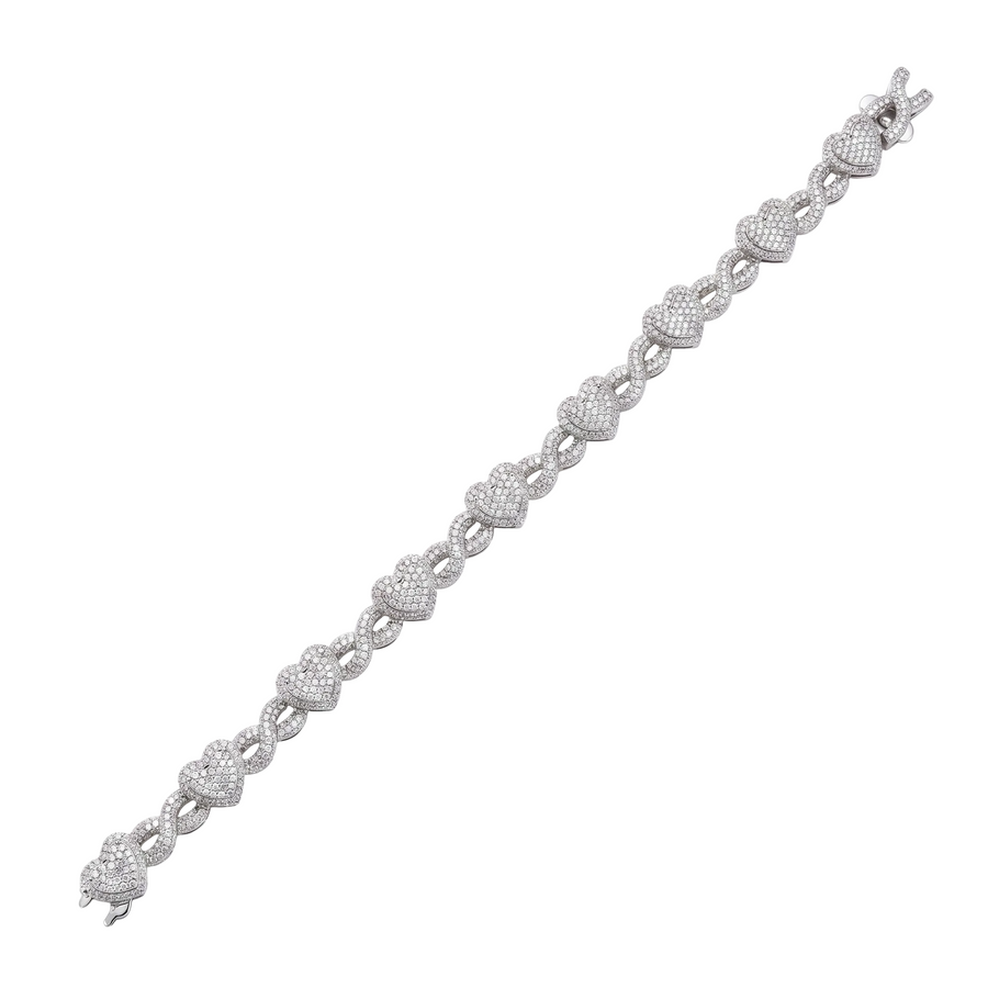 Rhodium Plated 925 Sterling Silver Moissanite Heart Infinity Bracelet - MGMB00116