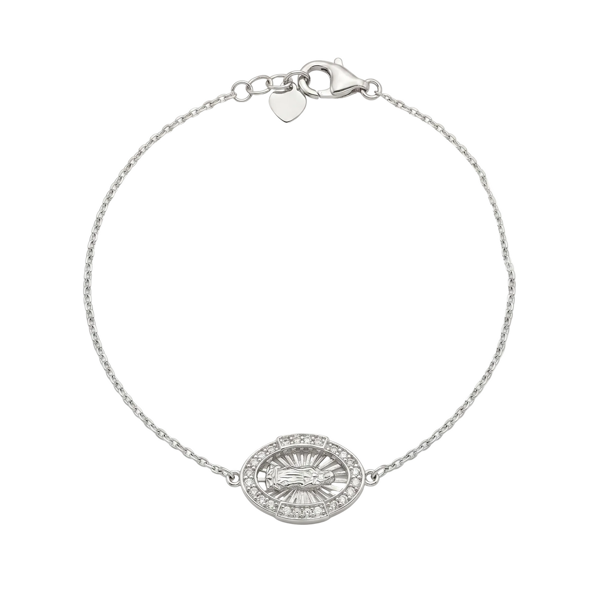 Rhodium Plated 925 Sterling Silver Moissanite Guadalupe Oval Charm Bracelet - MGMB00119