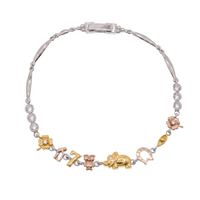 Rhodium Plated 925 Sterling Silver Moissanite Good Luck Multi-Charm Bracelet - MGMB00126