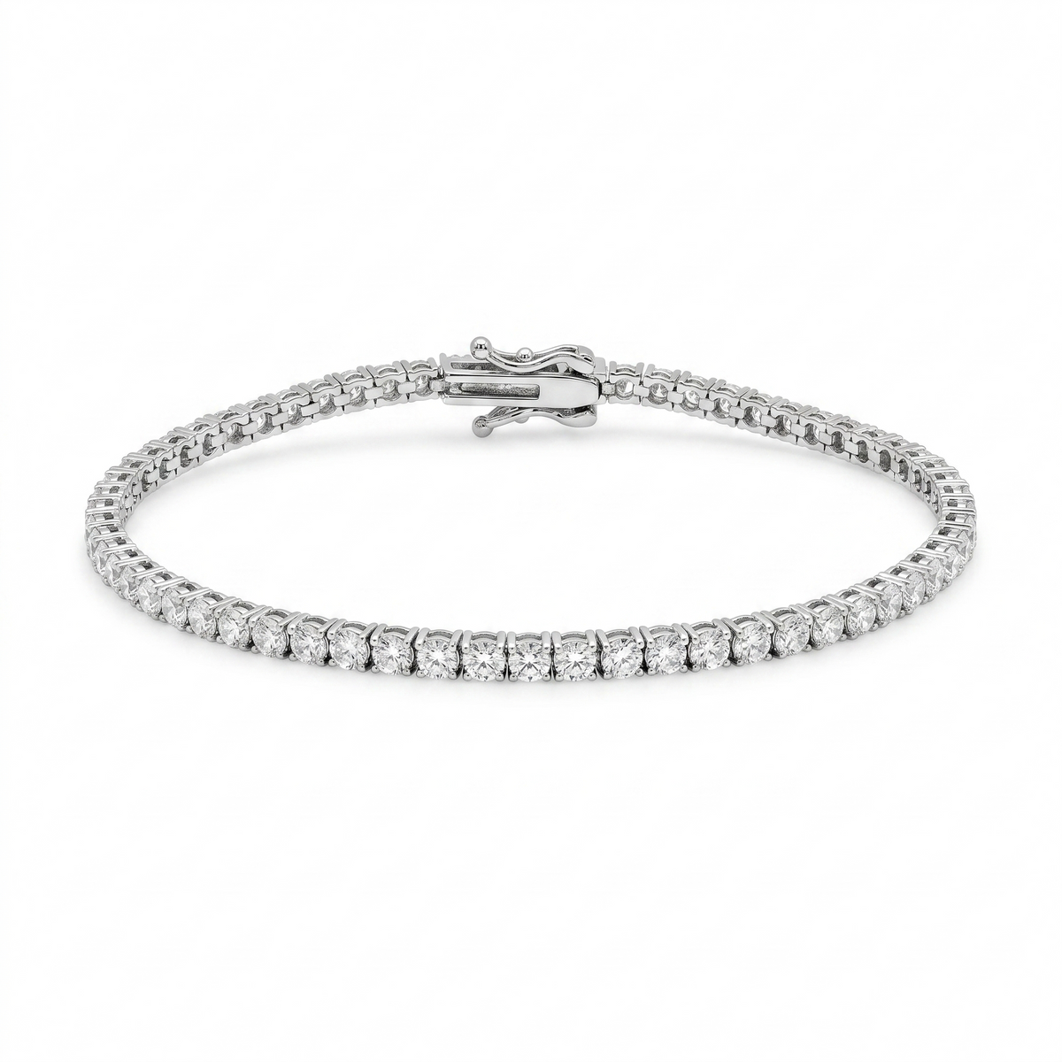 Rhodium Plated 925 Sterling Silver Moissanite Stone 2.5 mm Tennis Bracelet- MGMB00131-7.25
