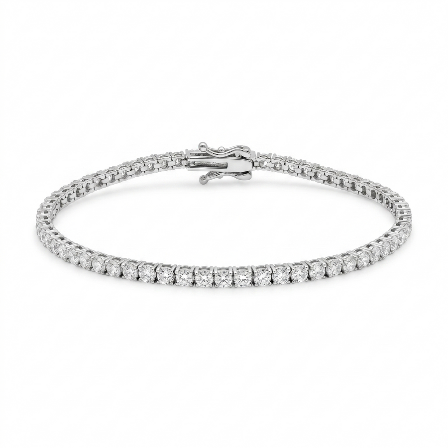 Rhodium Plated 925 Sterling Silver Moissanite Stone 2.5 mm Tennis Bracelet- MGMB00131-7.25