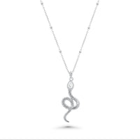 Rhodium Plated 925 Sterling Silver Moissanite Snake W/Bead Pendant Necklace - MGMN00026