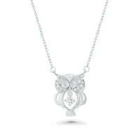 Rhodium Plated 925 Sterling Silver Dancing  Moissanite Owl Pendant Necklace - MGMN00028