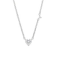Rhodium Plated 925 Sterling Silver Moissanite Stone Heart with Side Stone Accent Necklace - MGMN00029