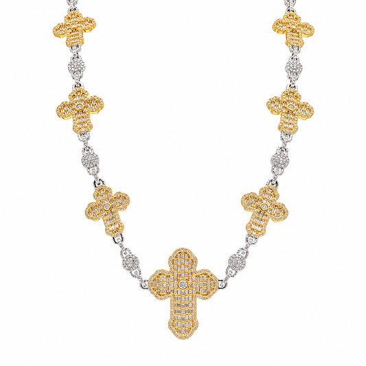 Two-Tone Plated 925 Sterling Silver Moissanite Multi Cross Necklace - MGMN00034
