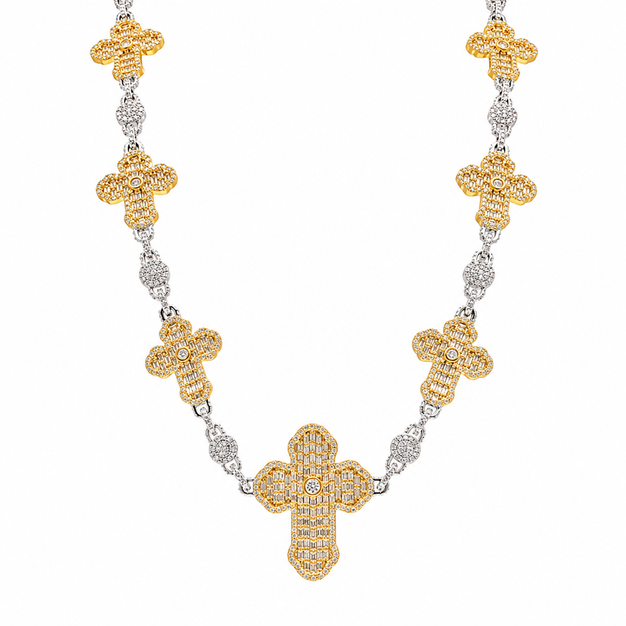 Two-Tone Plated 925 Sterling Silver Moissanite Multi Cross Necklace - MGMN00034