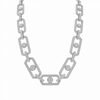 Rhodium Plated 925 Sterling Silver Moissanite Geometric Link Pave 11mm Necklace - MGMN00009